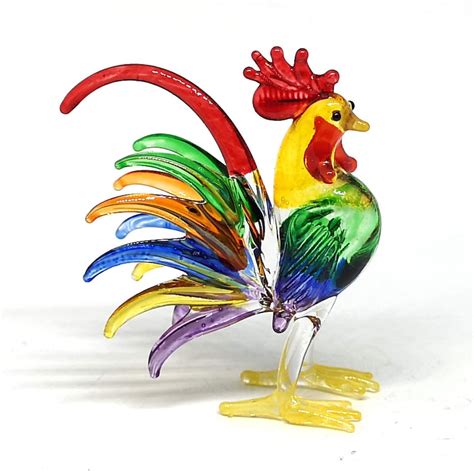 Hand Blown Art Glass Chicken Figurine Miniature Rooster Etsy