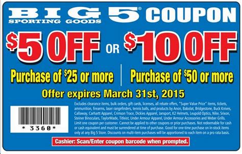 Big 5 Sporting Goods Coupon Code Take 5 Off 25 Or 10 Off 50