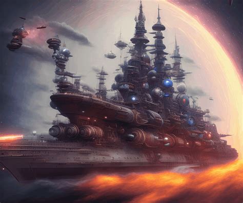 A Steampunk Battleship Entering A Portal Gateway In Cosmic Space