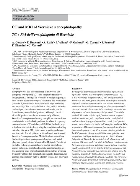 (PDF) CT and MRI of Wernicke's encephalopathy