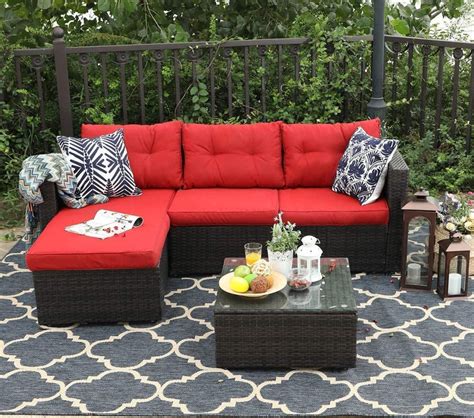 MF Studio 3 Piece Outdoor Rattan Sectional Sofa- Small Patio Wicker ...