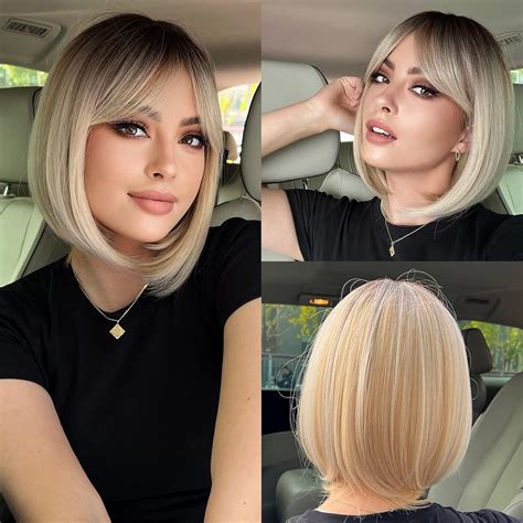 HAIRCUBE Gerade Kurze Charmante Bob mit Bangs Perücken für Frau Natur