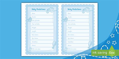 Baby Shower Prediction Cards Hecho Por Educadores Twinkl