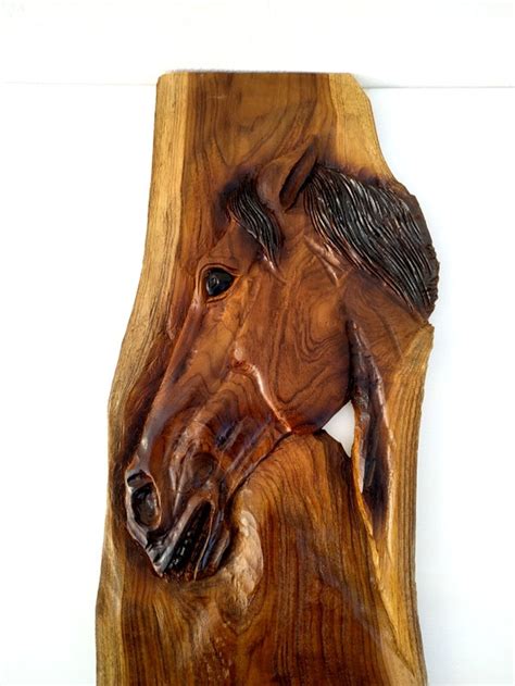 Natural Old Teak Wood Hand Carved Horse Head Wood Carving Wall Hanging