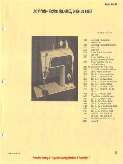 Singer 648E3, 648E6, 646E7 Parts | PDF | Sewing Machine | Needlework