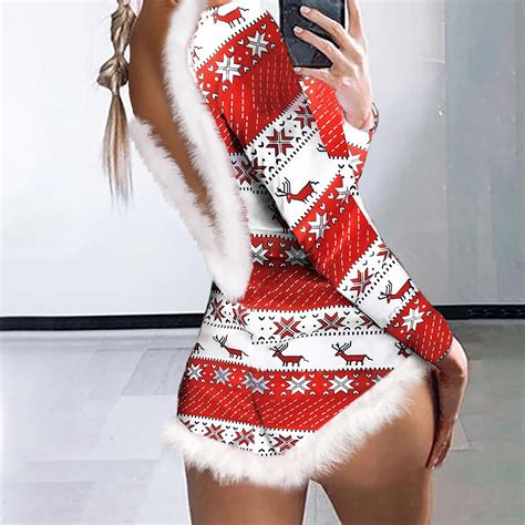 Selone Pajamas For Women Plus Size Lingerie One Piece Christmas Print