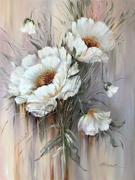 Grande Peinture De Fleurs Abstraites Fleurs Blanches Art Mural Etsy