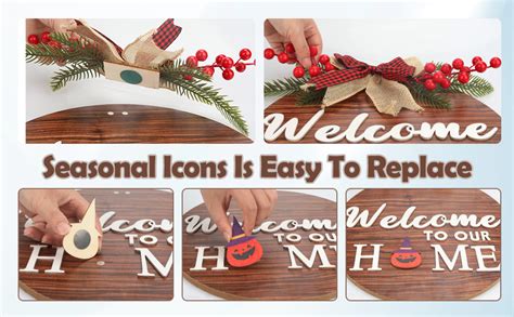 Azreference Interchangeable Seasonal Welcome Sign Front Door Decor