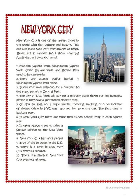 New York City Facts Worksheet Free Esl Printable Worksheets Made By