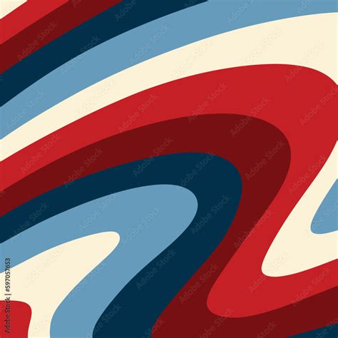 Retro 70s Swirls Blue And Red Groovy Illustration In Vector Stock