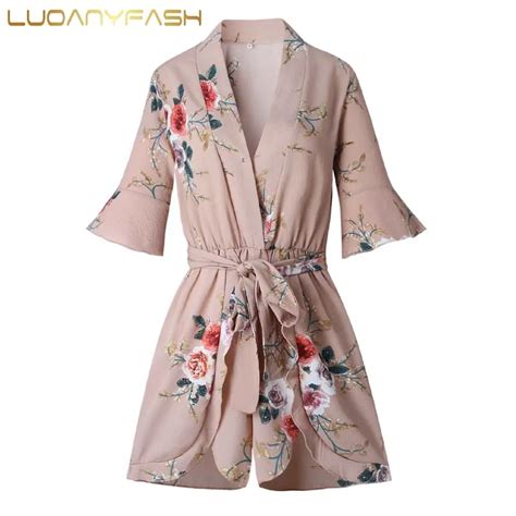 Luoanyfash Boho Overalls For Women Jumpsuit Romper Ruffle Botton Short