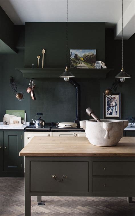 Dark Kitchen Cabinets Green Walls