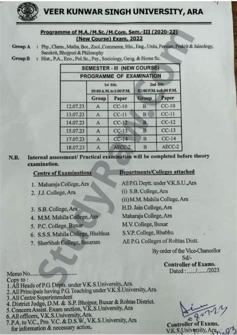 Vksu Pg Sem Exam Schedule Ma Msc Mcom