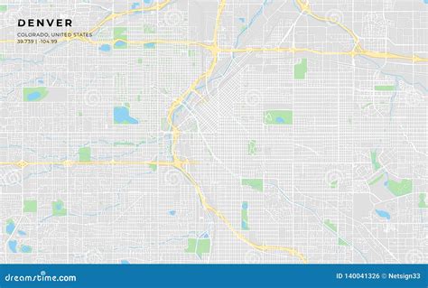 Printable Street Map of Denver, Colorado Stock Vector - Illustration of ...