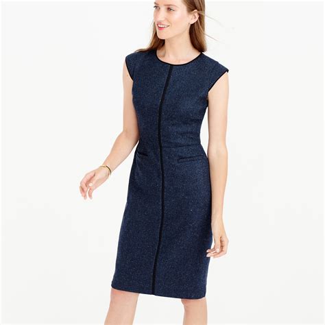 Jcrew Tall Cap Sleeve Dress In Piped Donegal Wool In Blue Lyst