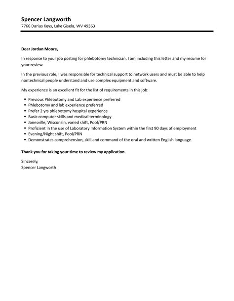 Phlebotomy Technician Cover Letter | Velvet Jobs