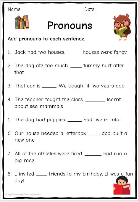 Pronoun Worksheets Adding Pronouns Free English Worksheets