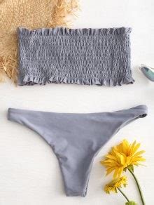 Ruffle Smocked Bandeau Bikini Set In LIGHT SLATE GRAY ZAFUL 2024