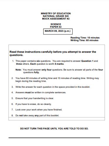 2023 Science National Grade Six Mock Assessment 2 Paper 2