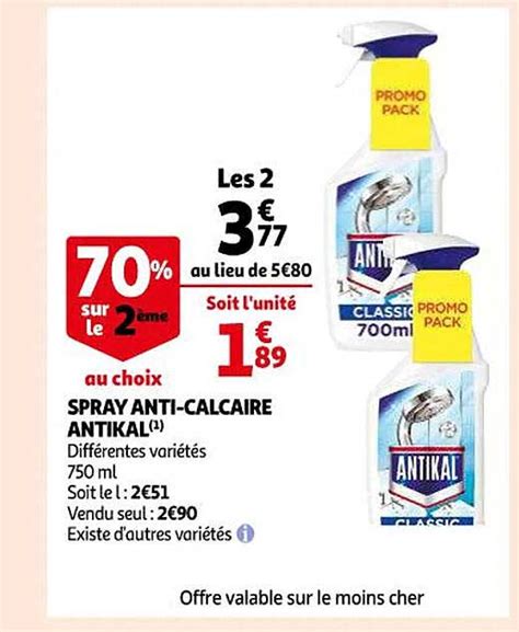 Promo Spray Anti calcaire Antikal 40 Sur Le 2ème chez Auchan