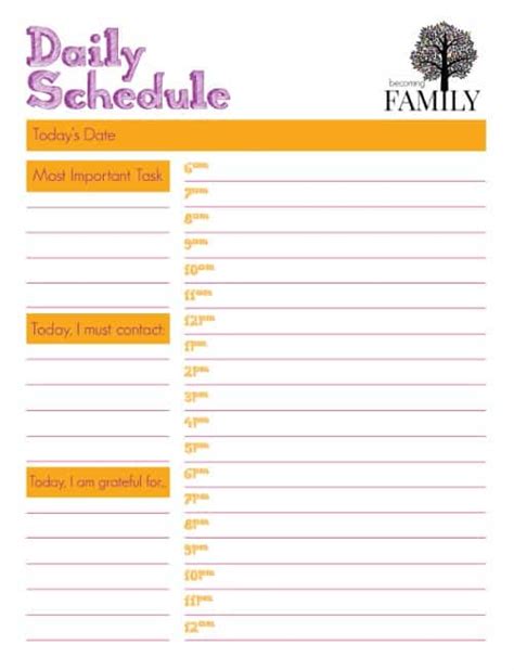 Daily Schedule Printable