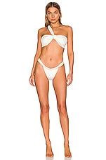 AEXAE Ruched One Shoulder Bikini Top In Chalk REVOLVE