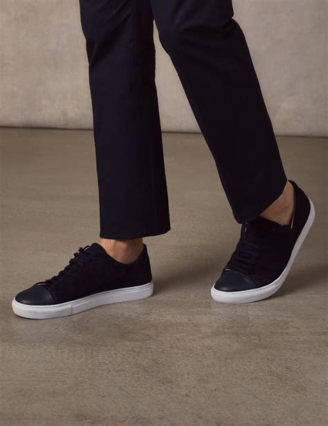 Mens Navy Suede And Leather Trainers Hawes And Curtis