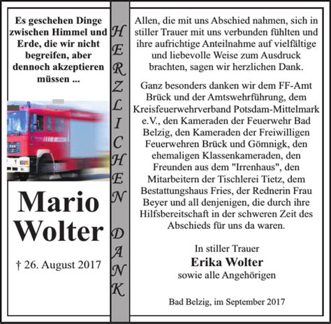 Traueranzeigen Von Mario Wolter Trauer Anzeigen De