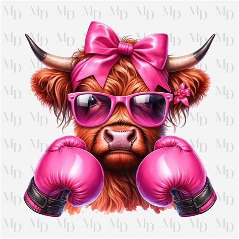 Pink and Black Highland Cow Fight PNG, Highland Cow Design, Awareness