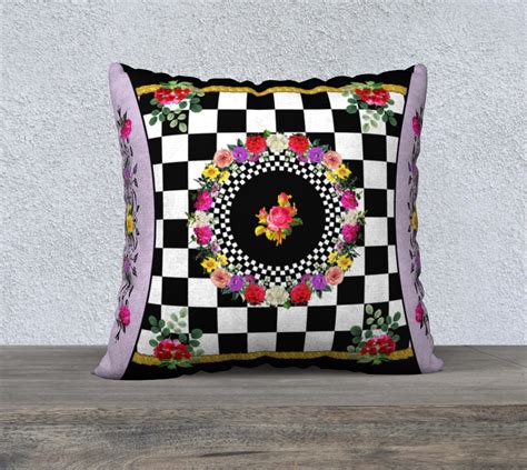 Vintage Flowers Black And White Checkerboard With Mauve Sides Designer