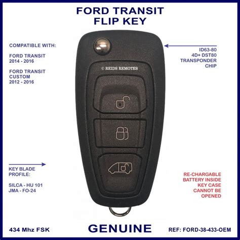 Ford Transit Custom Genuine OEM 3 Button Flip Key Rechargable Battery