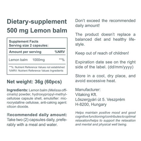 Lemon balm - 500 mg (60 veggie capsules) - Vitaking