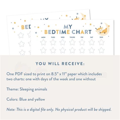 Printable Bedtime Chart, Sleep Chart for Kids, Toddler Sticker Chart ...