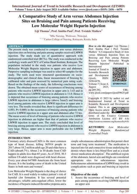 A Comparative Study of Arm versus Abdomen Injection Sites on Bruising ...