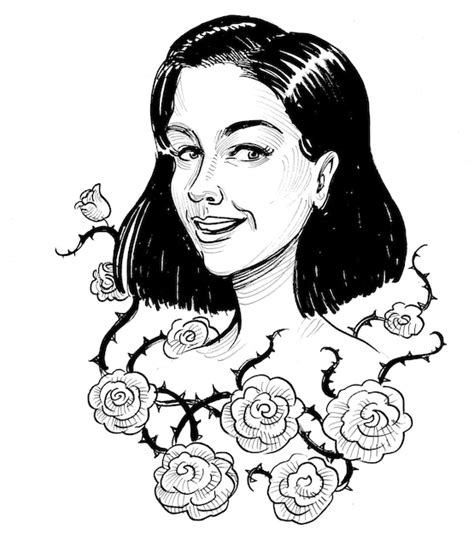 Un Dibujo En Blanco Y Negro De Una Mujer Con Rosas En La Cara Foto