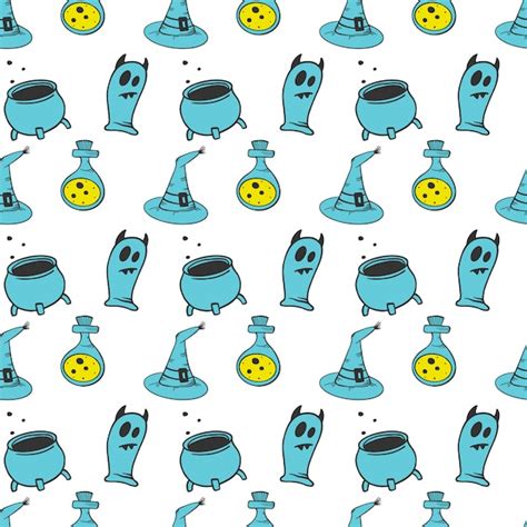 Premium Vector Halloween Seamless Pattern In Doodle And Sketch Style