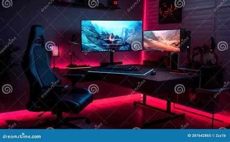 A Multi Monitor Gaming Setup With A High Performance Gaming Computer With Rgb Lighting And