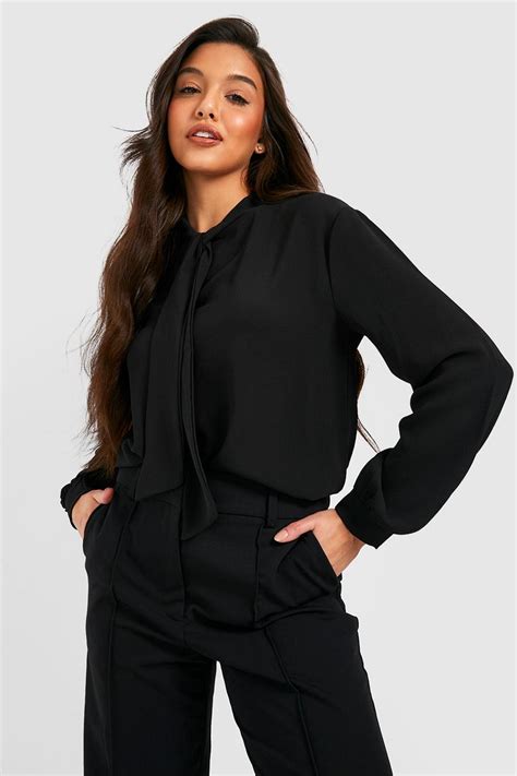 Black Pussbow Woven Blouse Boohoo Uk