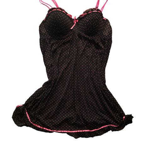 Pink And Black Polka Dot Lingerie Top Says Size L Depop