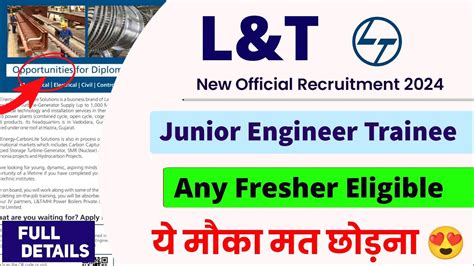 L T New Recruitment Junior Engineer Trainee L T Det New