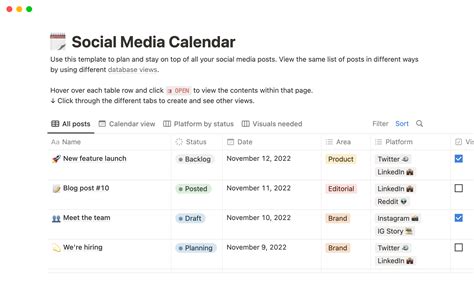 Social Media Calendar W Notion AI 2024 Notion Template