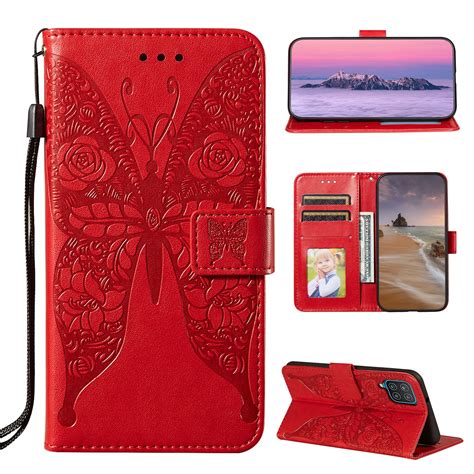 Samsung Galaxy A12 Wallet Case Dteck Embossed Butterfly PU Leather