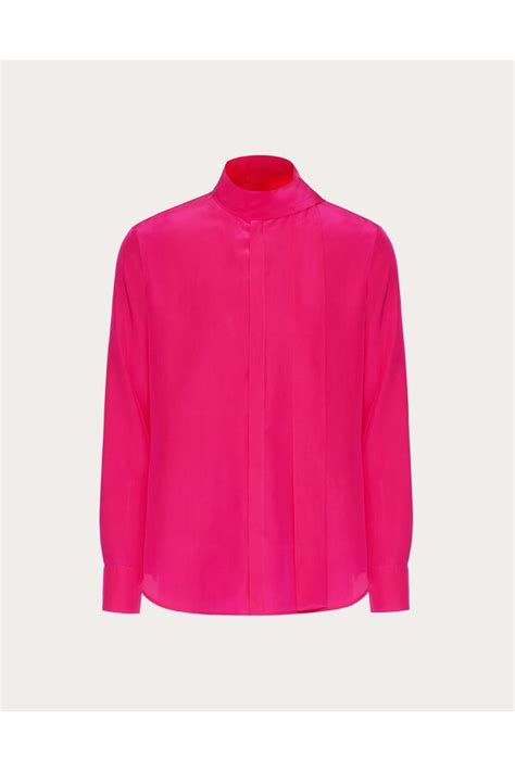 Valentino Garavani Washed Silk Shirt With Neck Tie Pink Editorialist