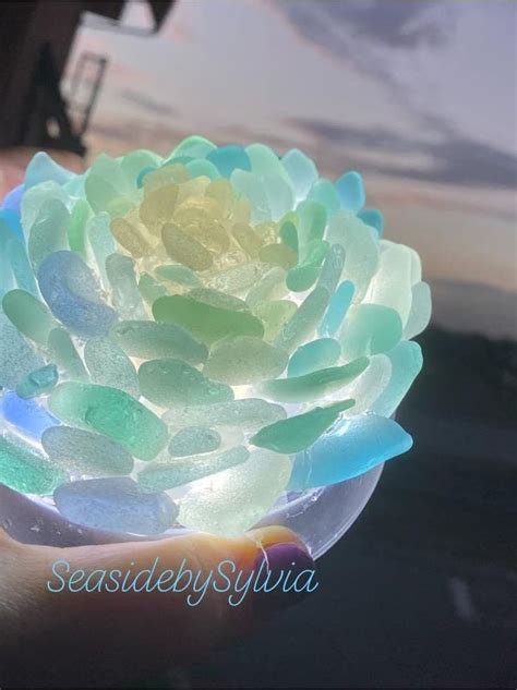 Blue Lotus Flower Surf Tumbled Sea Glass Nightlight Surf Tumbled Usb And Remote Free Shipping