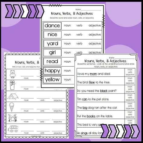 Nouns Verbs And Adjectives Sorts And Worksheets Instant Download Etsy