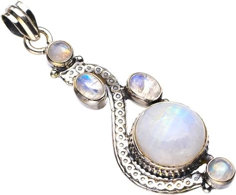 Stargems Naturelle Pierre De Lune Arc En Ciel Pendentif En Argent