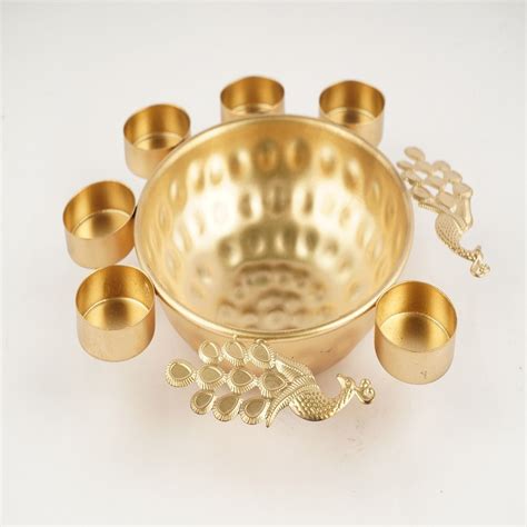 Golden Brass Decorative Round Peacock Shape Urli Bowl For Hotel At Rs