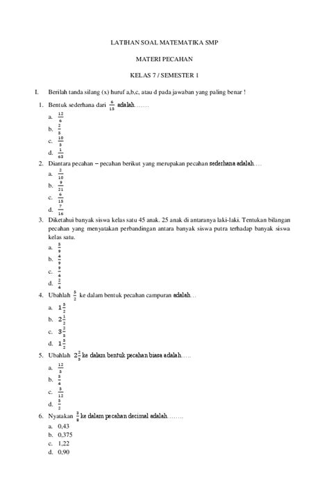 Doc Latihan Soal Matematika Smp Materi