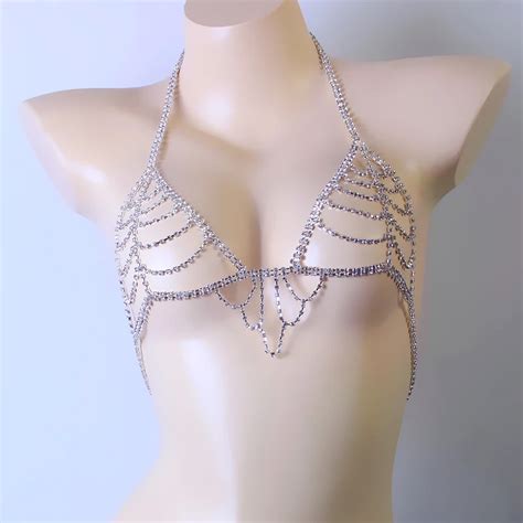 Sexy Lingerie Crystal Body Chain Bikini Body Jewelry Women Rhinestone Bra And Panties Tassel