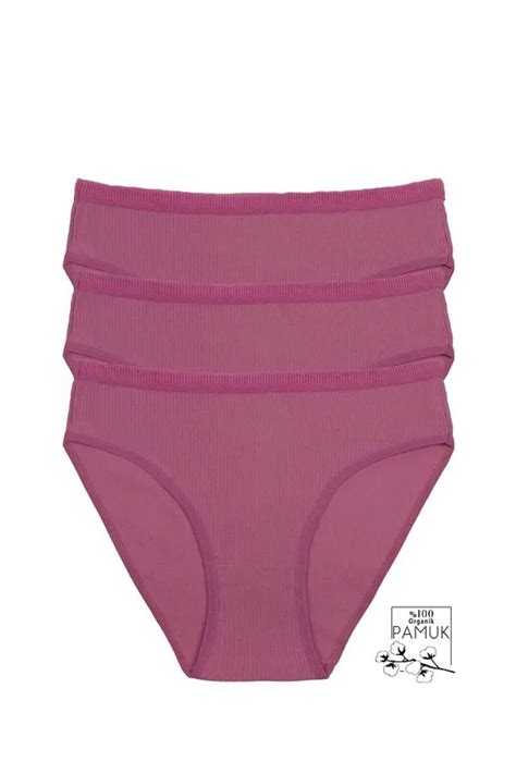 Kadın Gül Kurusu Pamuklu Likralı Bikini Külot 3 Lü Paket Armonika Günlük Trend ve Şık